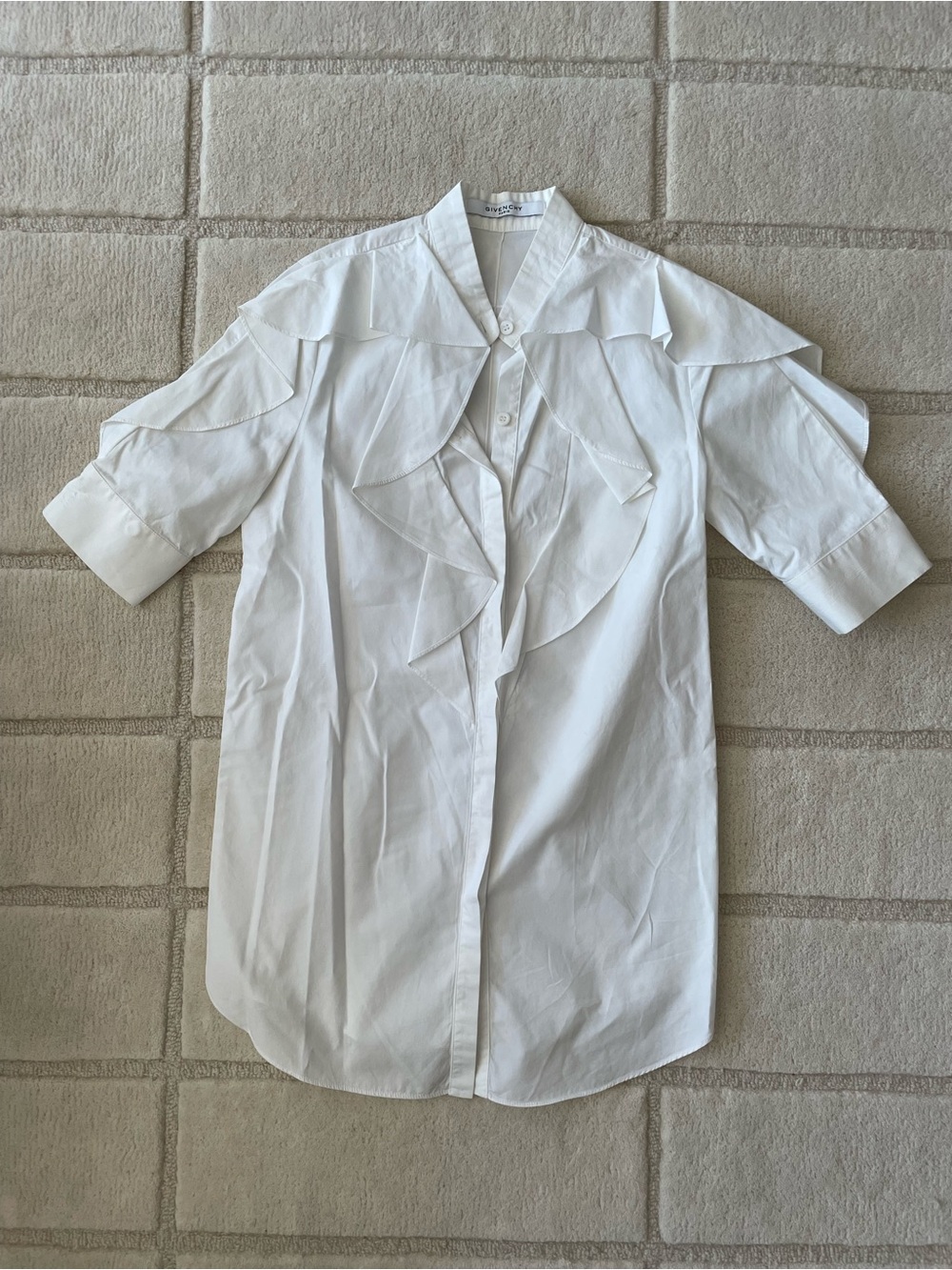 Archival Givenchy 2015 Riccardo Tisci White Ruffled Cotton Poplin Blouse